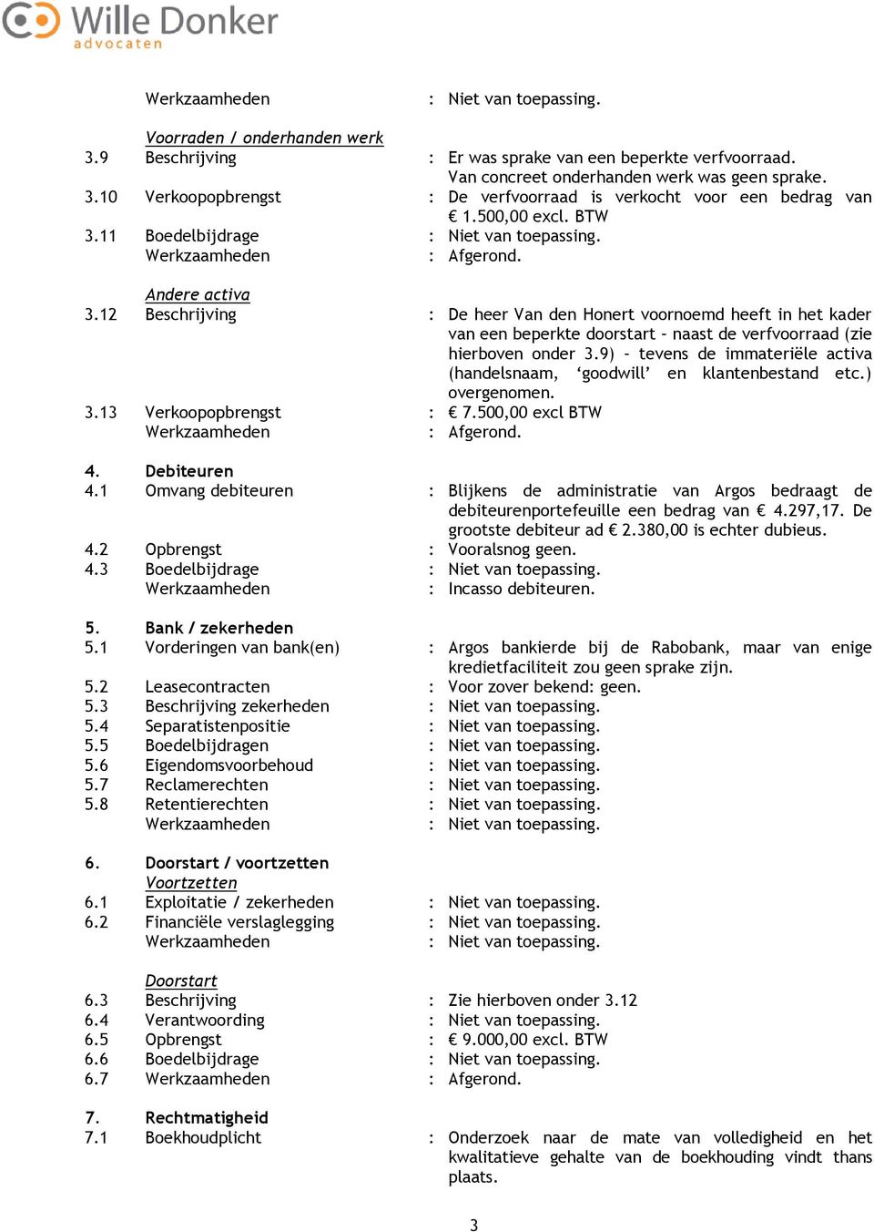 12 Beschrijving : De heer Van den Honert voornoemd heeft in het kader van een beperkte doorstart naast de verfvoorraad (zie hierboven onder 3.