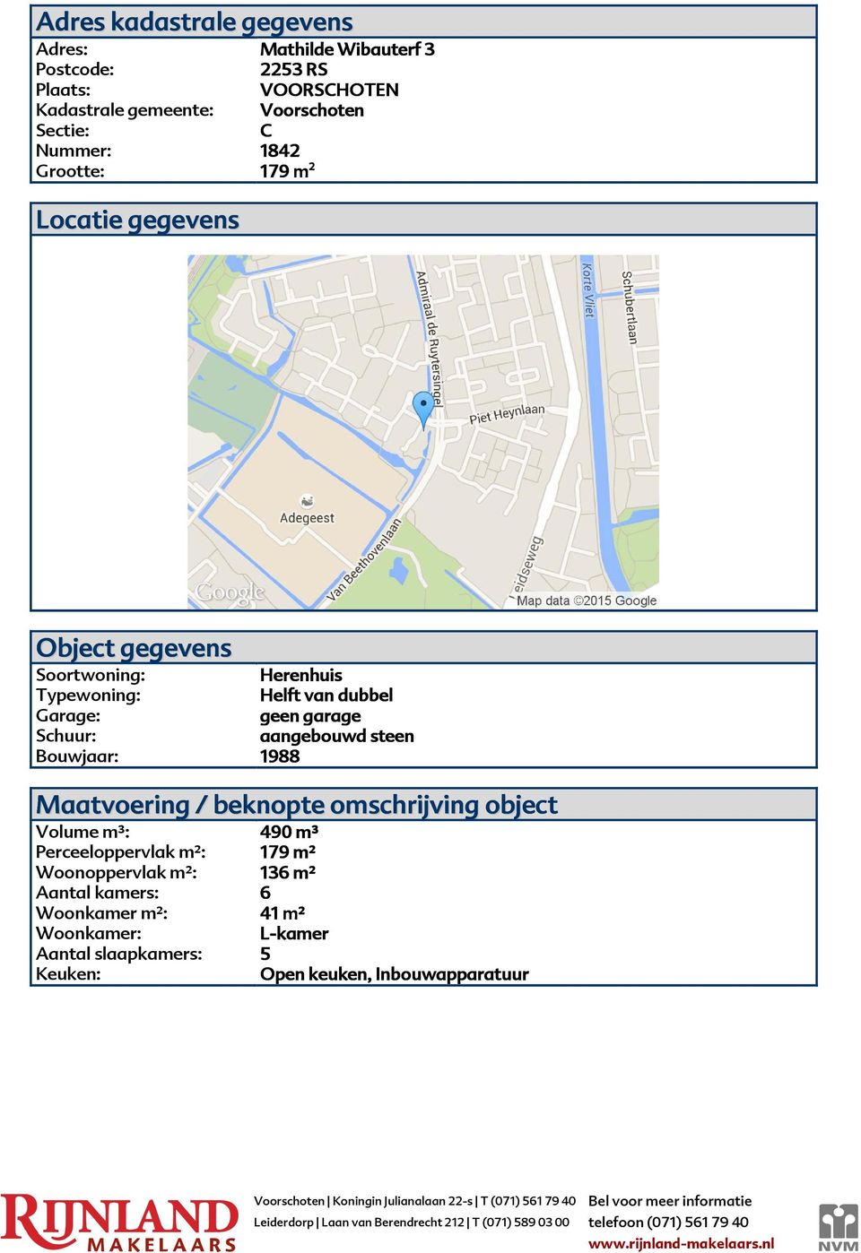 dubbel geen garage aangebouwd steen 1988 Maatvoering / beknopte omschrijving object Volume m³: Perceeloppervlak m²: Woonoppervlak m²: