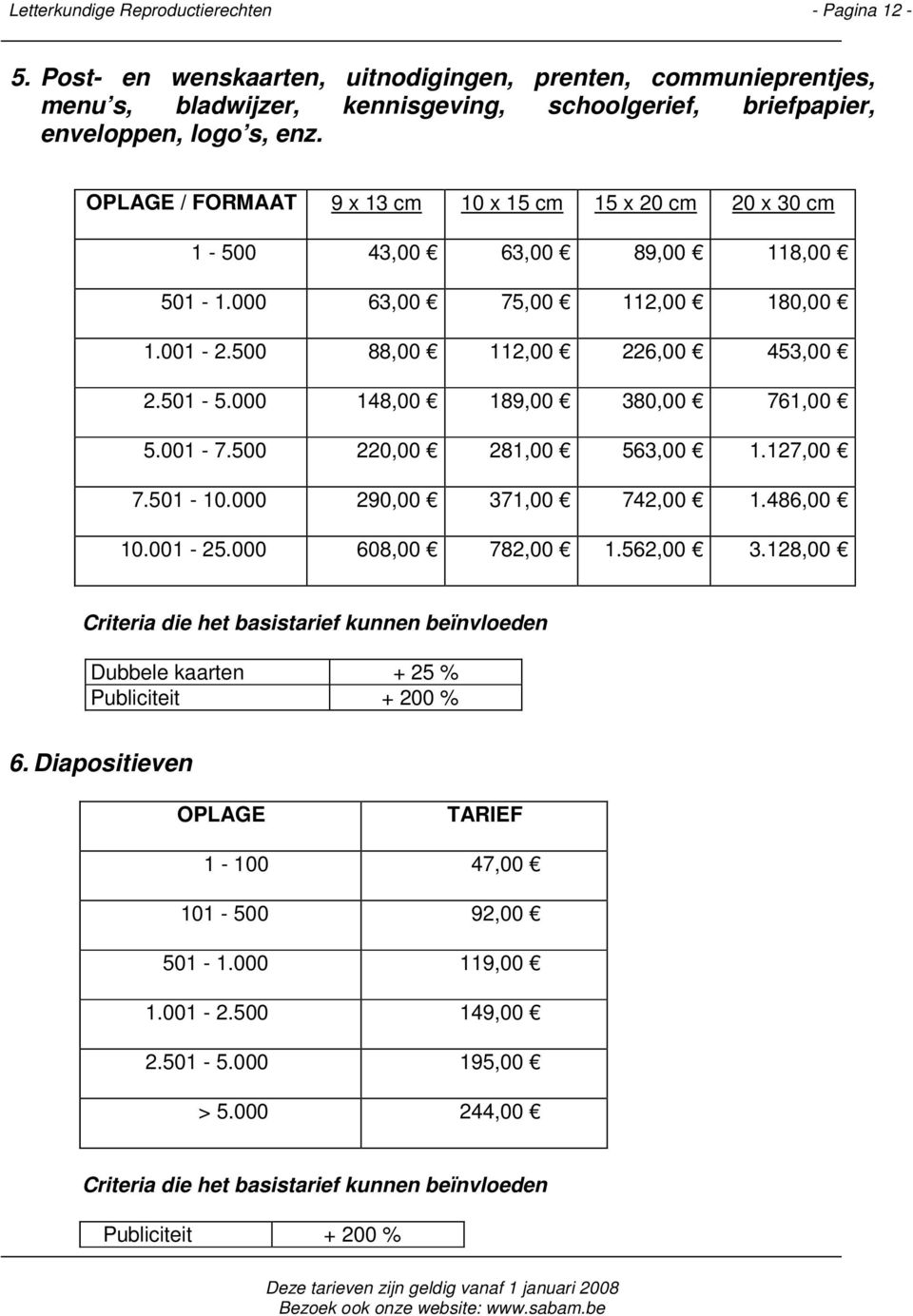 OPLAGE / FORMAAT 9 x 13 cm 10 x 15 cm 15 x 20 cm 20 x 30 cm 1-500 43,00 63,00 89,00 118,00 501-1.000 63,00 75,00 112,00 180,00 1.001-2.500 88,00 112,00 226,00 453,00 2.501-5.