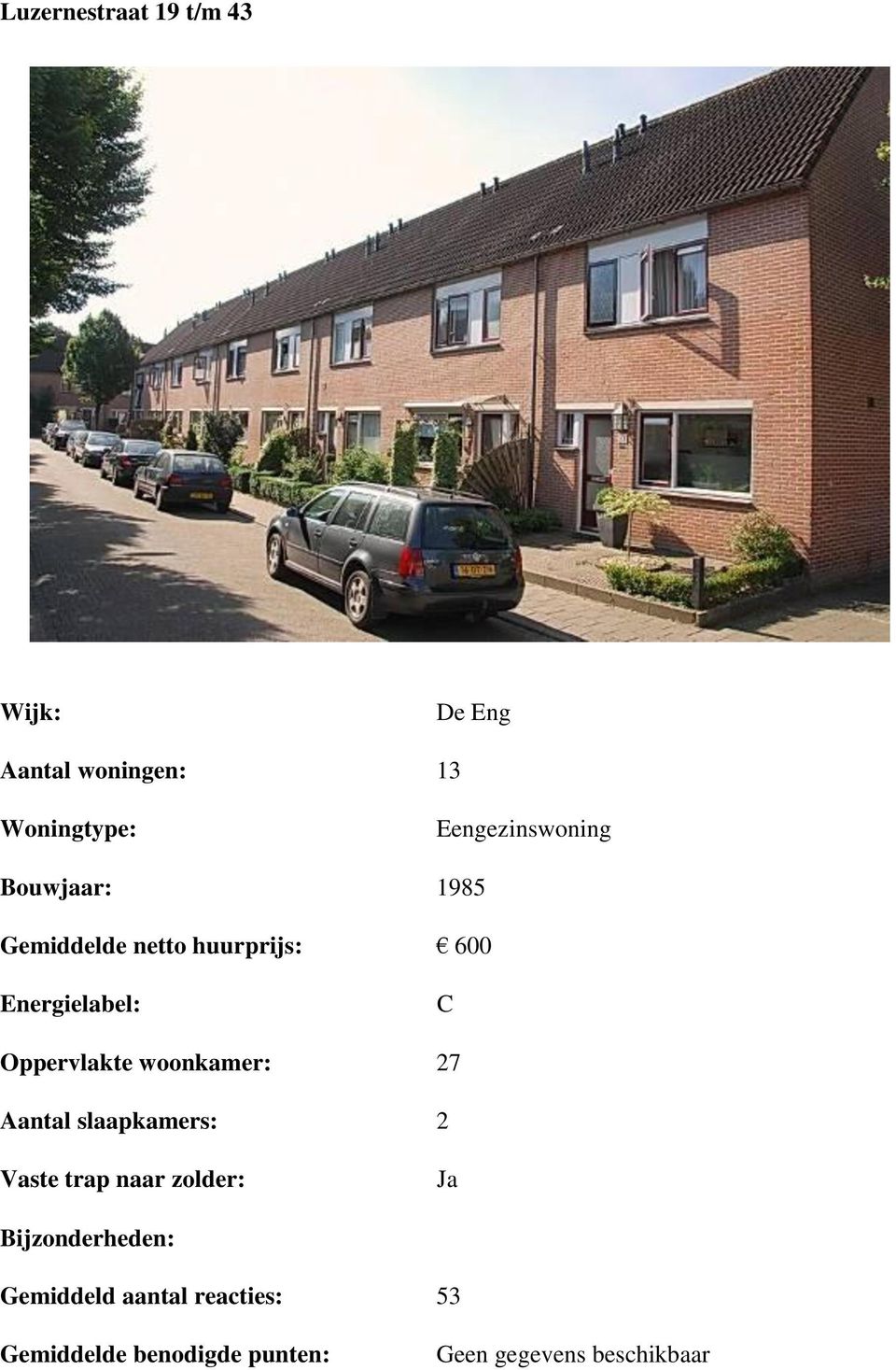 woonkamer: 27 Aantal slaapkamers: 2 Ja Gemiddeld aantal