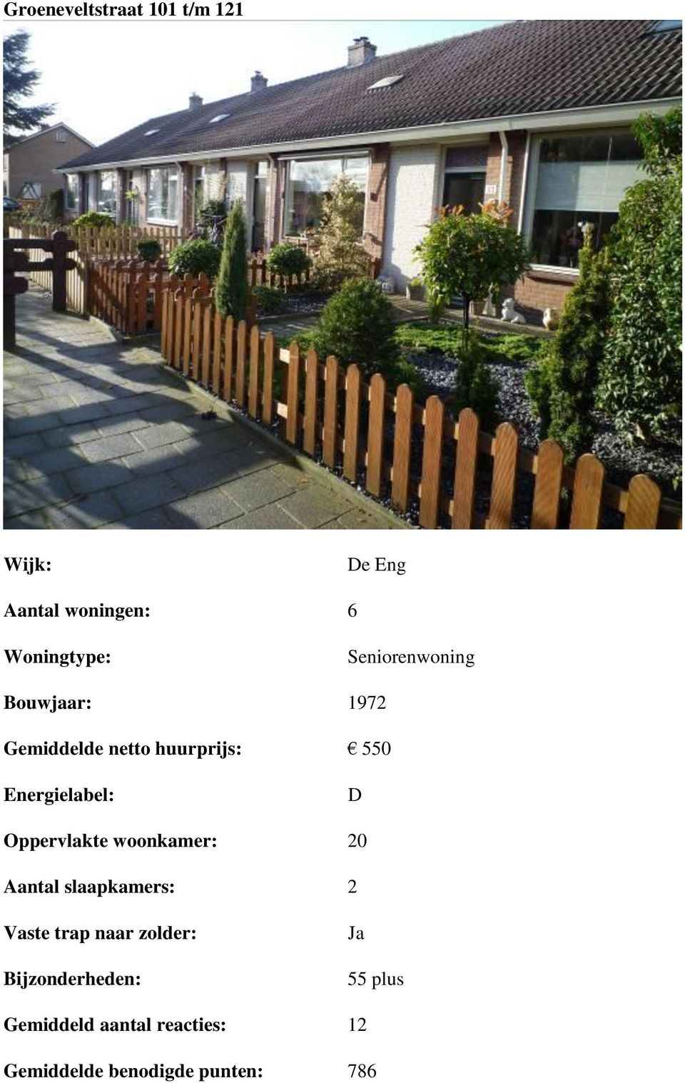 550 D Oppervlakte woonkamer: 20 Aantal slaapkamers: 2 Ja