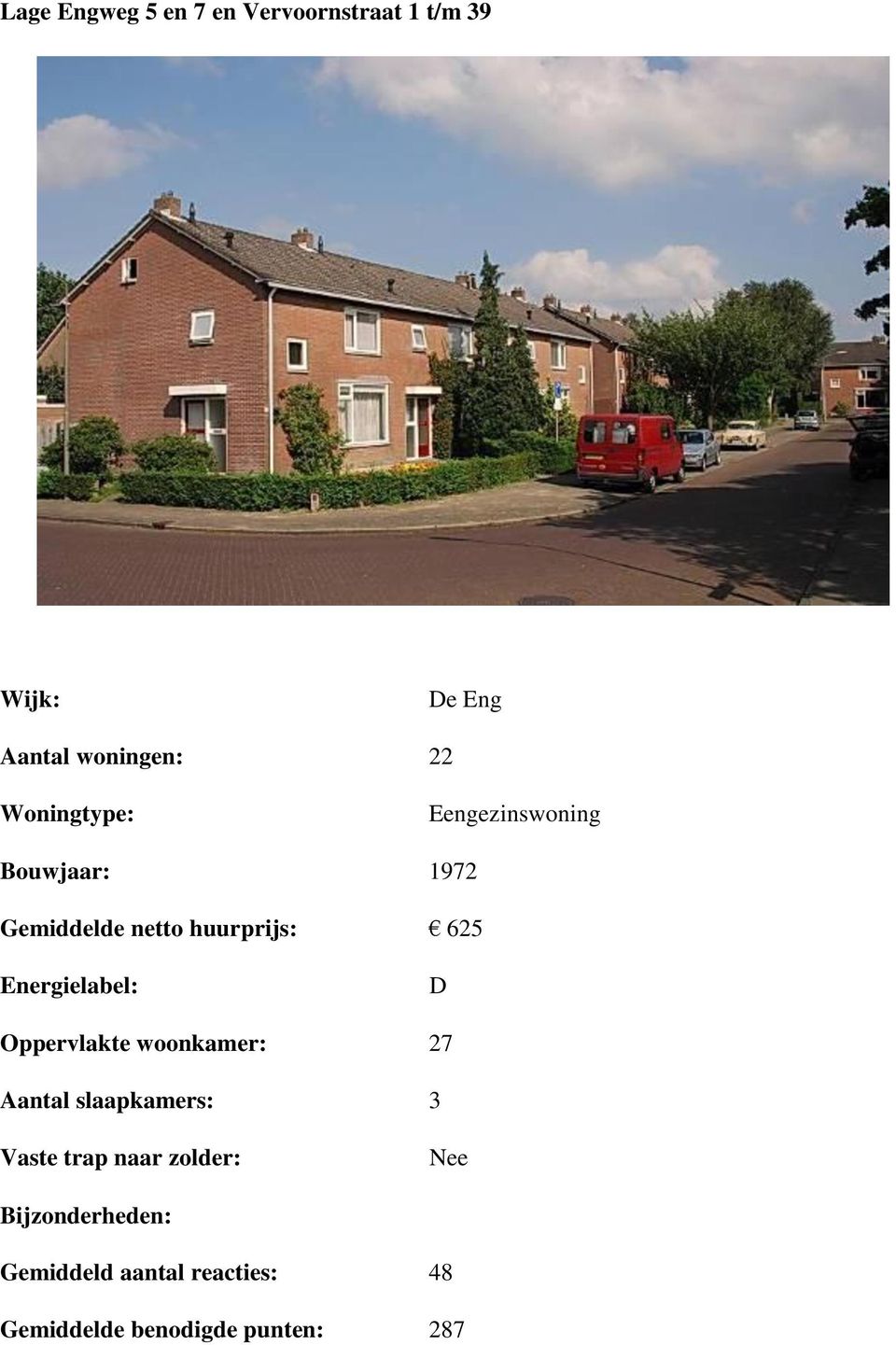 625 D Oppervlakte woonkamer: 27 Aantal slaapkamers: 3 Nee