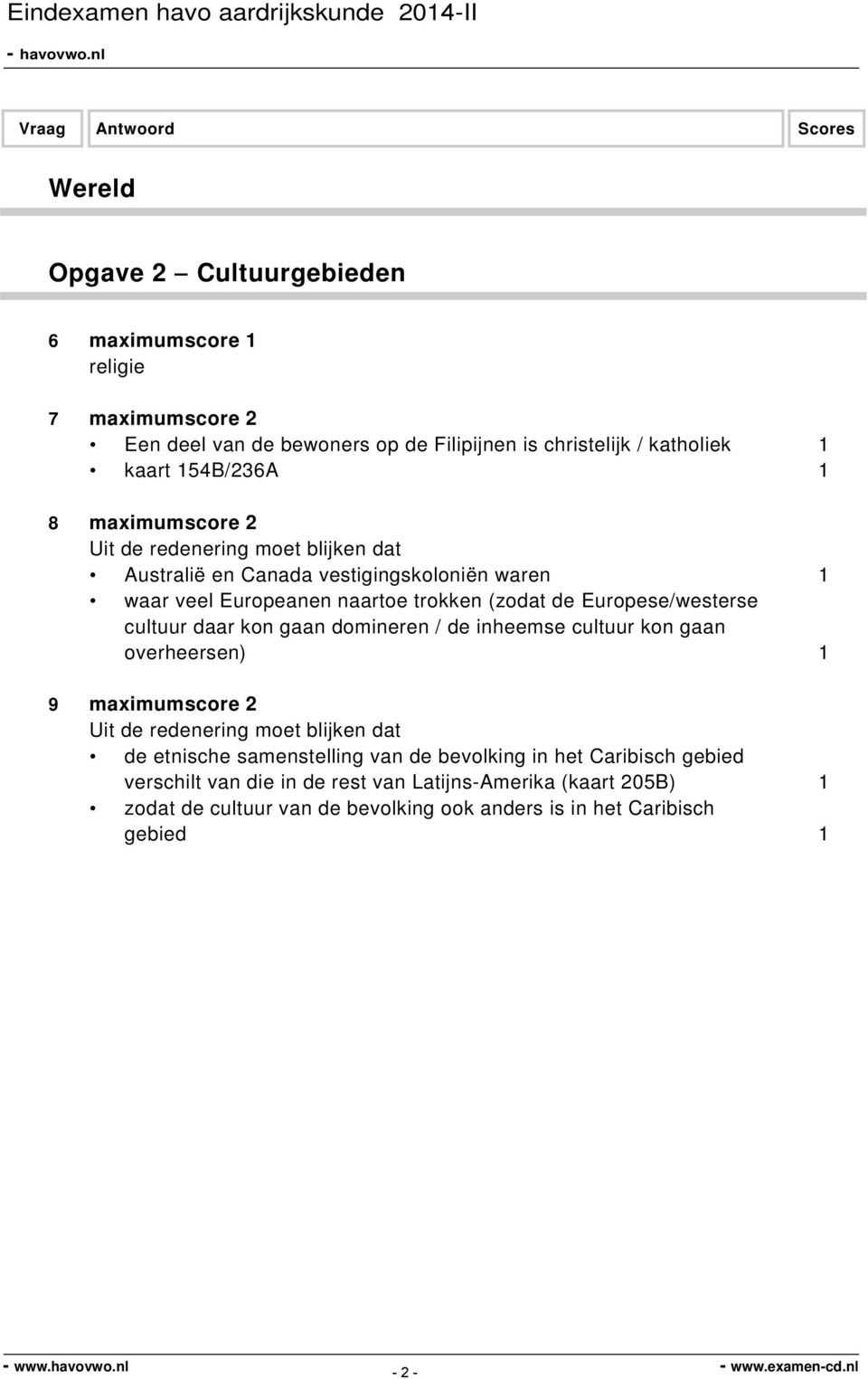 cultuur daar kon gaan domineren / de inheemse cultuur kon gaan overheersen) 1 9 maximumscore 2 Uit de redenering moet blijken dat de etnische samenstelling van de