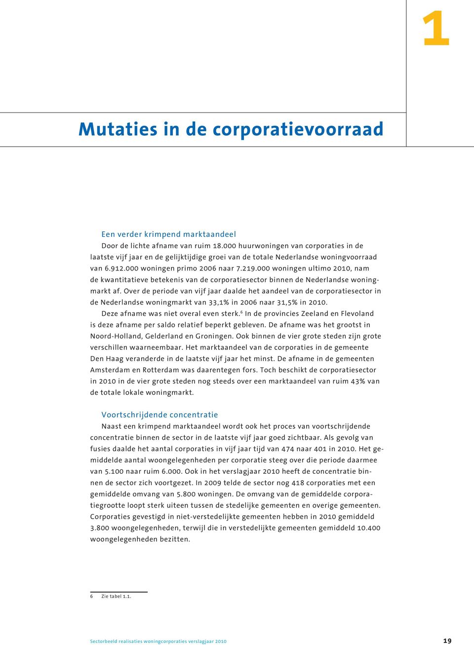 000 woningen ultimo 2010, nam de kwantitatieve betekenis van de corporatiesector binnen de Nederlandse woningmarkt af.