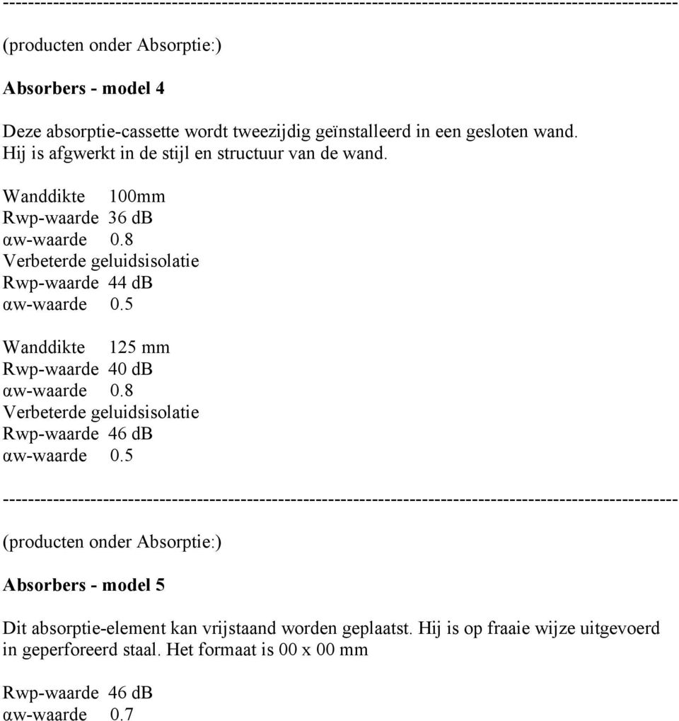 5 125 mm Rwp-waarde 40 db αw-waarde 0.8 Rwp-waarde 46 db αw-waarde 0.