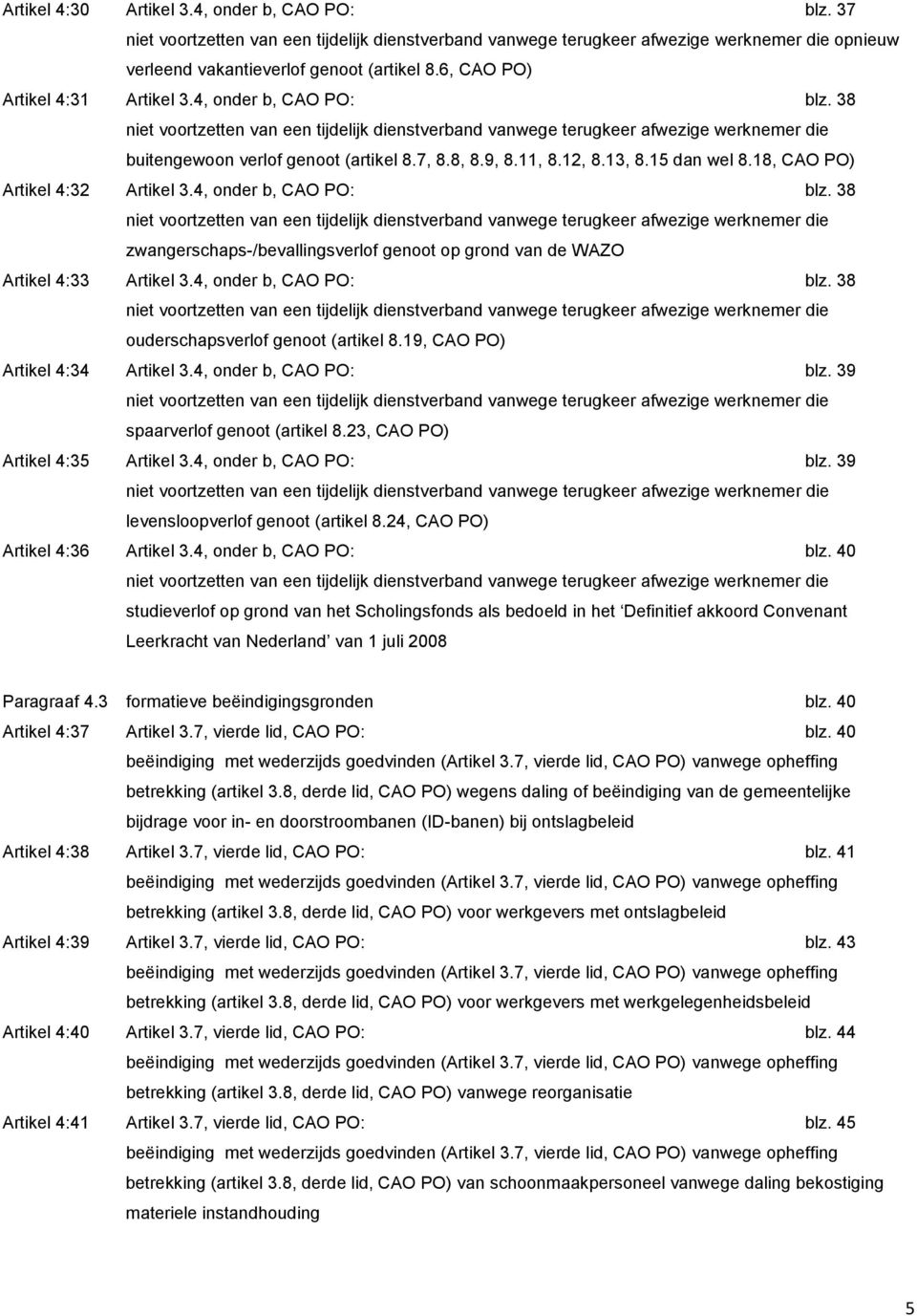 9, 8.11, 8.12, 8.13, 8.15 dan wel 8.18, CAO PO) Artikel 4:32 Artikel 3.4, onder b, CAO PO: blz.