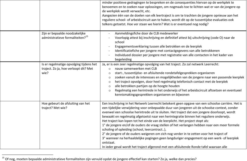 Aangezien één van de doelen van elk leertraject is om te trachten de jongere opnieuw aan het reguliere school- of arbeidscircuit aan te haken, wordt dit op de tussentijdse evaluaties ook telkens