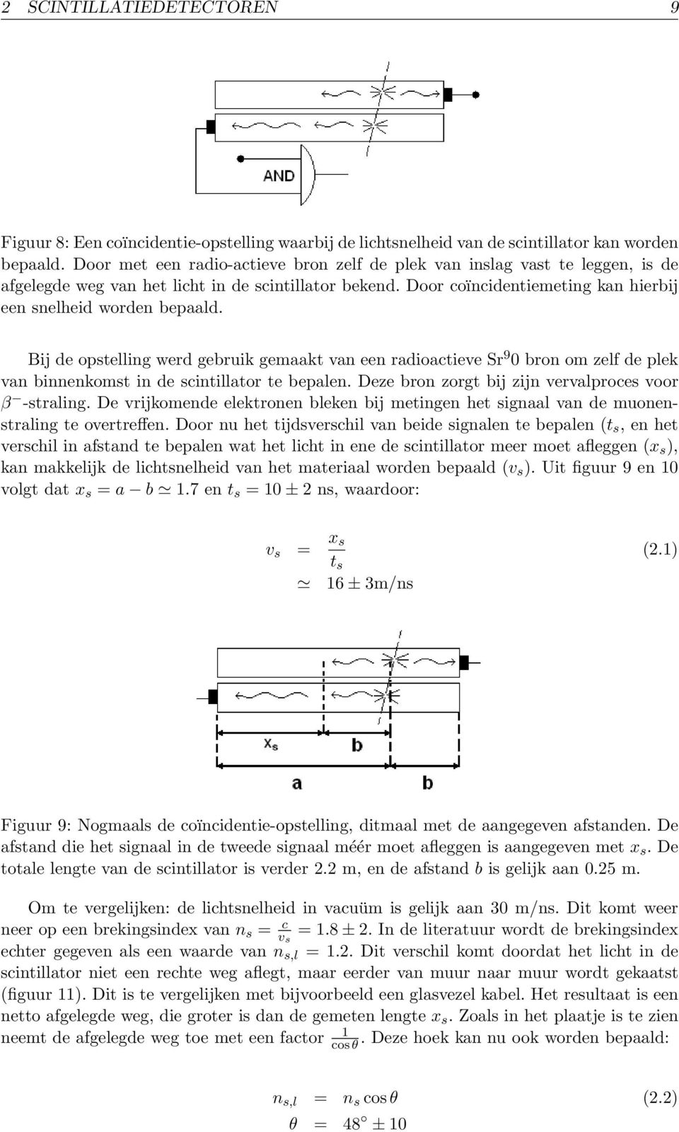 Bij de opstelling werd gebruik gemaakt van een radioactieve Sr 9 0 bron om zelf de plek van binnenkomst in de scintillator te bepalen. Deze bron zorgt bij zijn vervalproces voor β -straling.