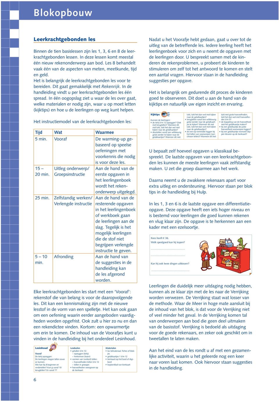 Binnen de tien sislessen zijn les,, en de leerkrhtgeonden lessen. In deze lessen komt meestl één nieuw rekenonderwerp n od. Les ehndelt vk één vn de speten vn meten, meetkunde, tijd en geld.