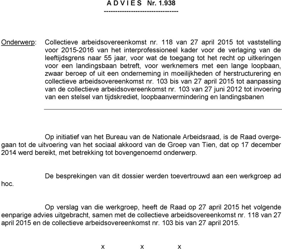 landingsbaan betreft, voor werknemers met een lange loopbaan, zwaar beroep of uit een onderneming in moeilijkheden of herstructurering en collectieve arbeidsovereenkomst nr.