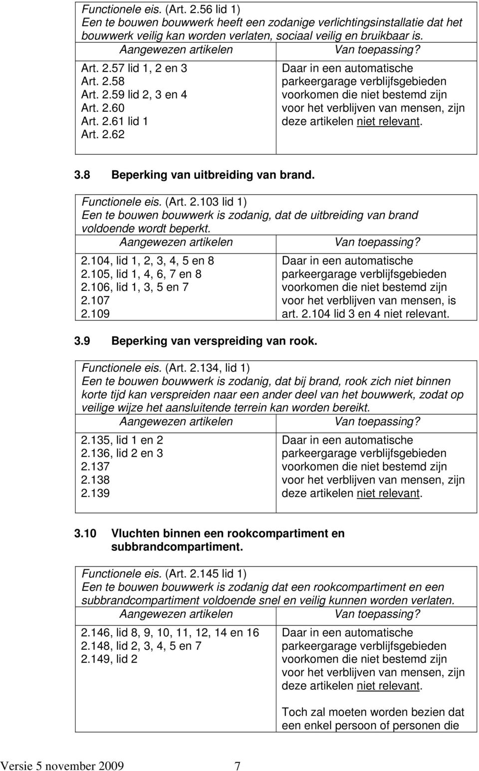 2.104, lid 1, 2, 3, 4, 5 en 8 2.105, lid 1, 4, 6, 7 en 8 2.106, lid 1, 3, 5 en 7 2.107 2.109 3.9 Beperking van verspreiding van rook. voor het verblijven van mensen, is art. 2.104 lid 3 en 4 niet relevant.