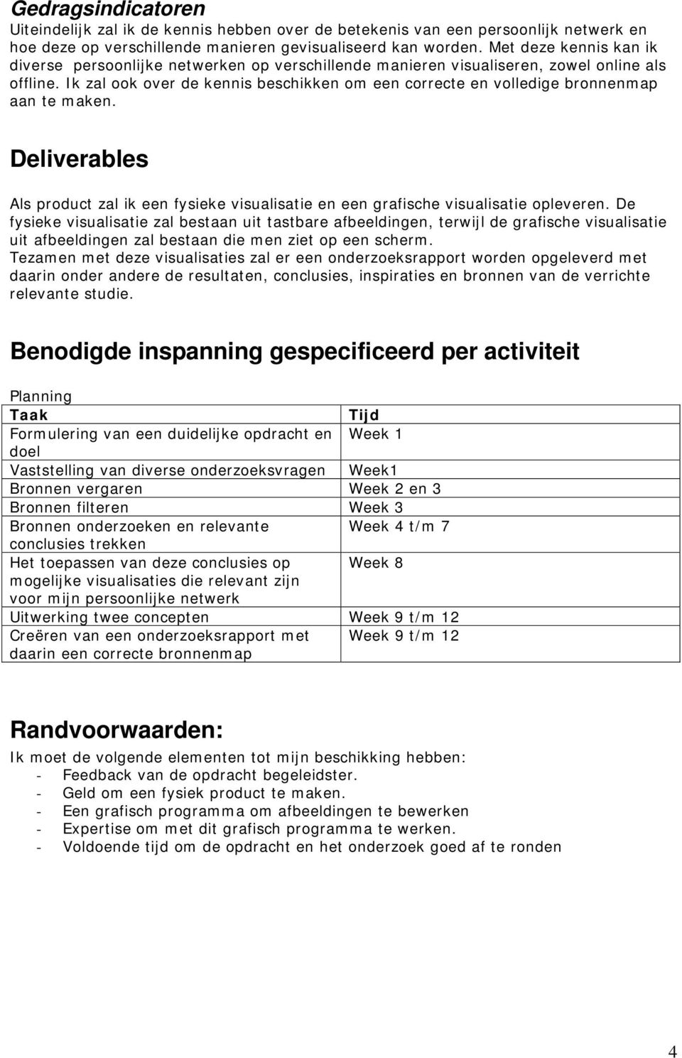 Ik zal ook over de kennis beschikken om een correcte en volledige bronnenmap aan te maken. Deliverables Als product zal ik een fysieke visualisatie en een grafische visualisatie opleveren.