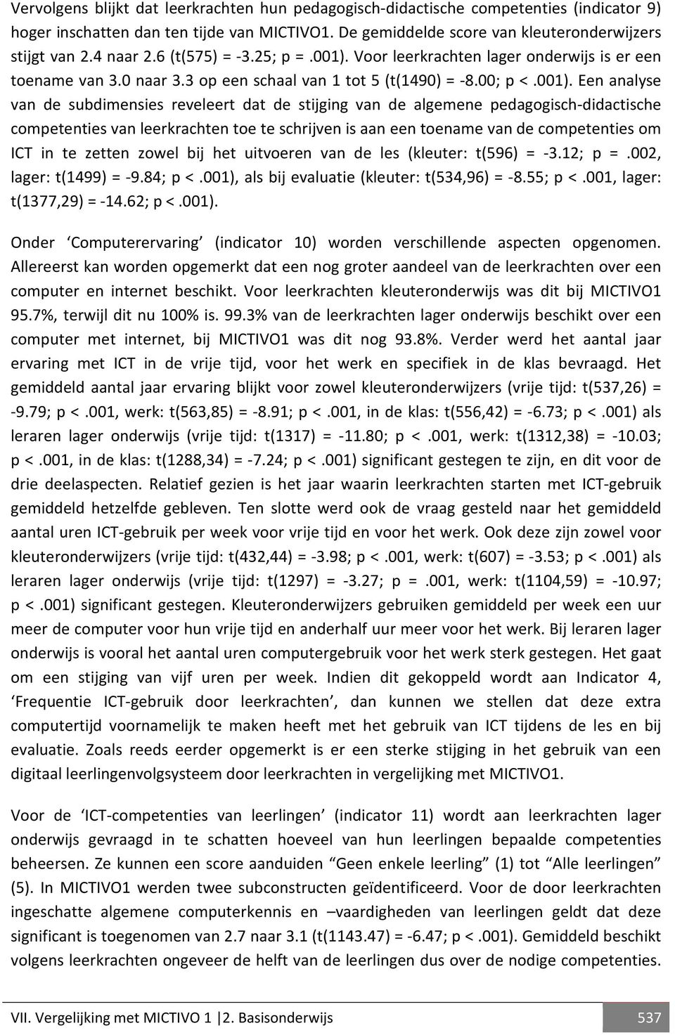 Voor leerkrachten lager onderwijs is er een toename van 3.0 naar 3.3 op een schaal van 1 tot 5 (t(1490) = -8.00; p <.001).