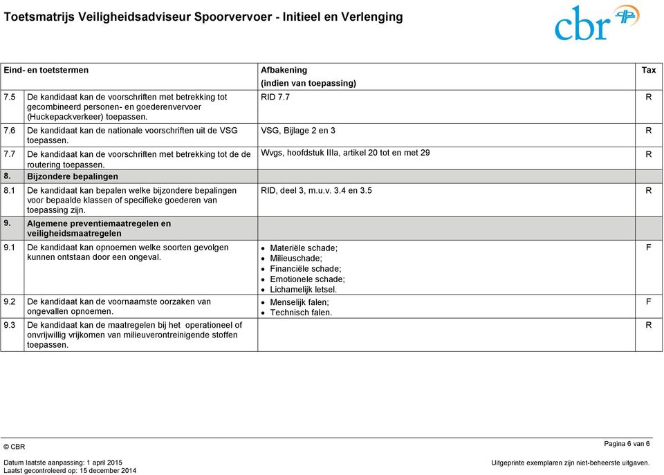 1 De kandidaat kan bepalen welke bijzondere bepalingen voor bepaalde klassen of specifieke goederen van toepassing zijn. 9. Algemene preventiemaatregelen en veiligheidsmaatregelen 9.