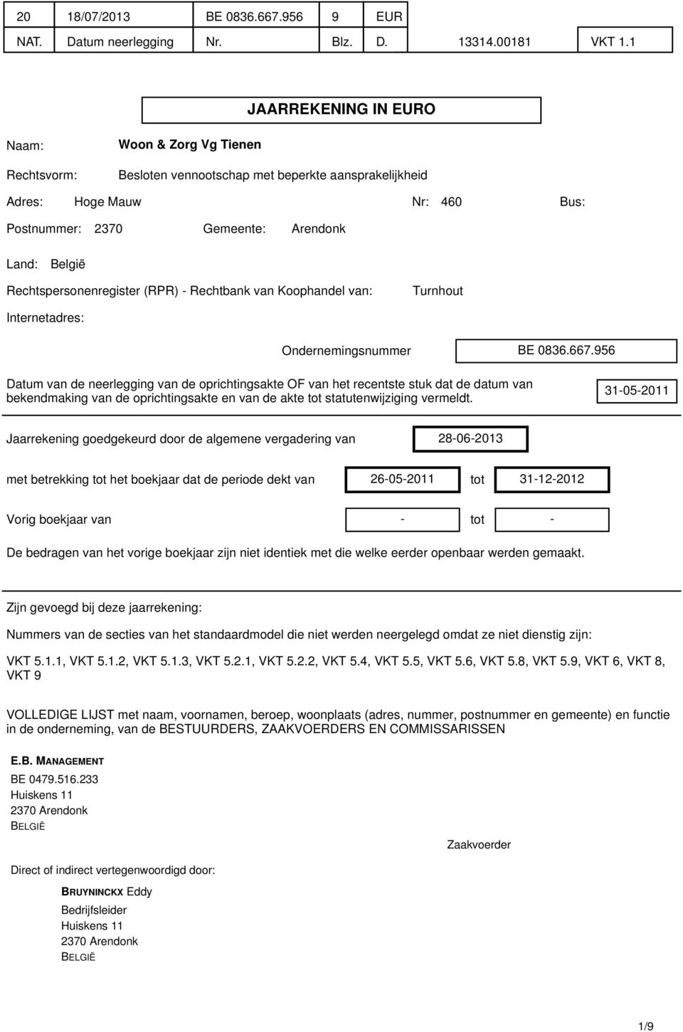 Rechtspersonenregister (RPR) - Rechtbank van Koophandel van: Turnhout Internetadres: Ondernemingsnummer BE 0836.667.