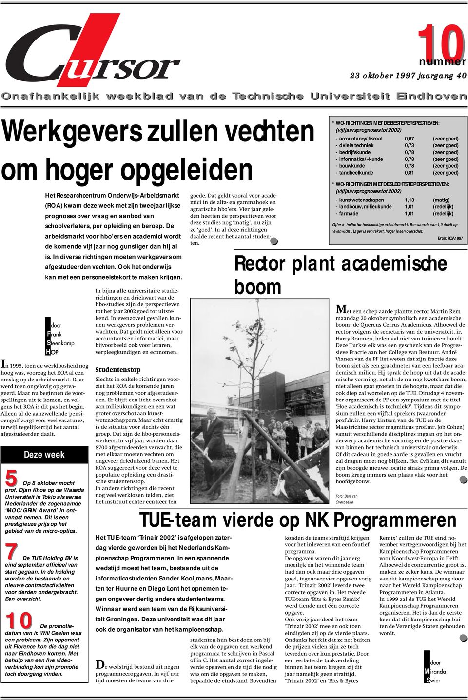 Alleen al de aanzwellende pensioengolf zorgt voor veel vacatures, terwijl tegelijkertijd het aantal afgestudeerden daalt. 5 Op 8 oktober mocht prof.