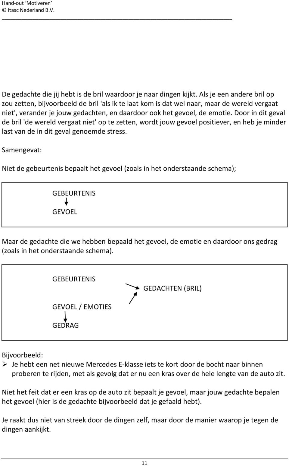 Door in dit geval de bril 'de wereld vergaat niet' op te zetten, wordt jouw gevoel positiever, en heb je minder last van de in dit geval genoemde stress.