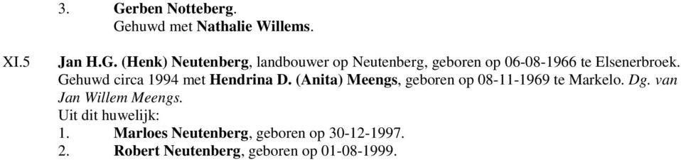 Gehuwd circa 1994 met Hendrina D. (Anita) Meengs, geboren op 08-11-1969 te Markelo. Dg.