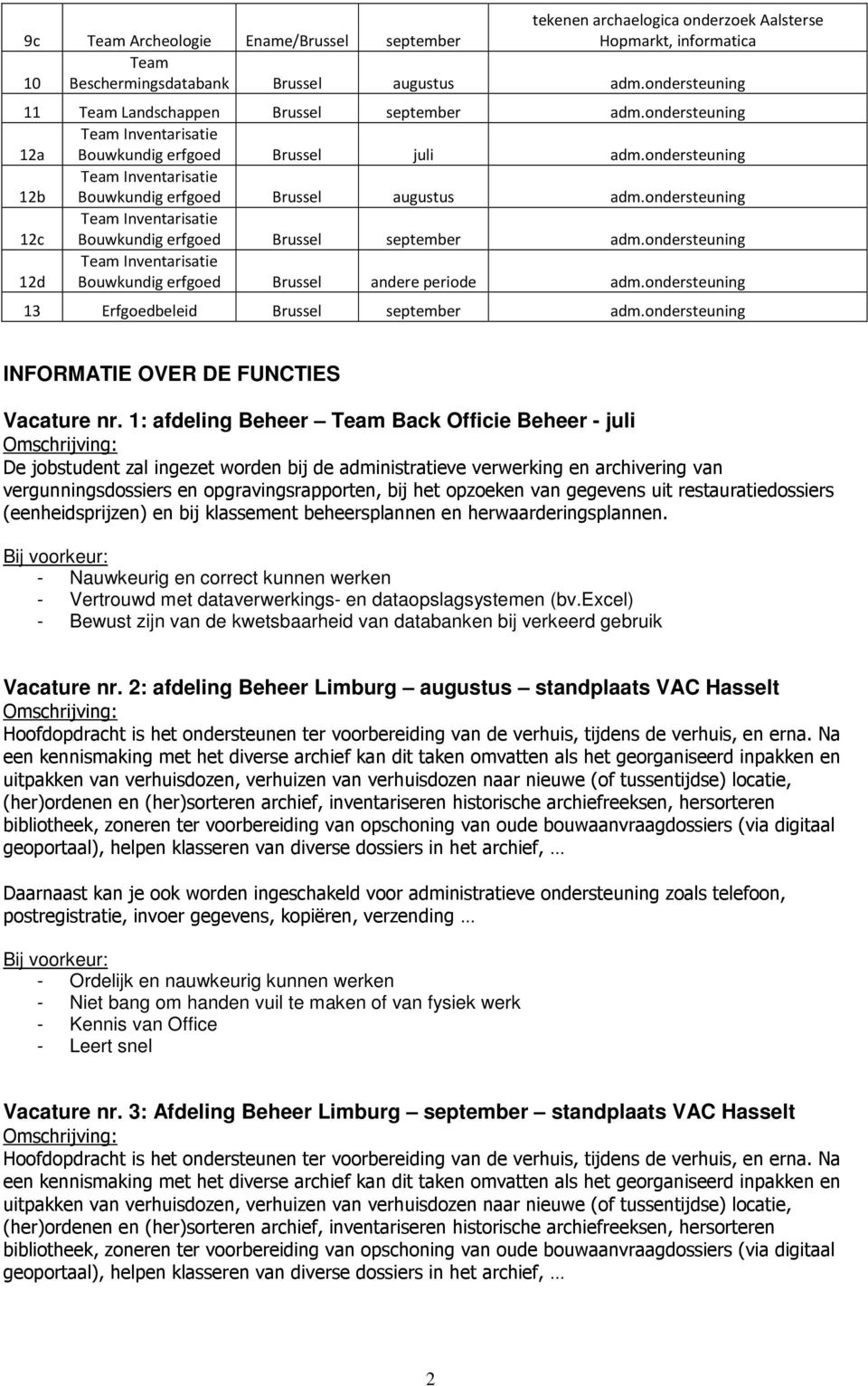 ondersteuning 12c Bouwkundig erfgoed Brussel september adm.ondersteuning 12d Bouwkundig erfgoed Brussel andere periode adm.ondersteuning 13 Erfgoedbeleid Brussel september adm.