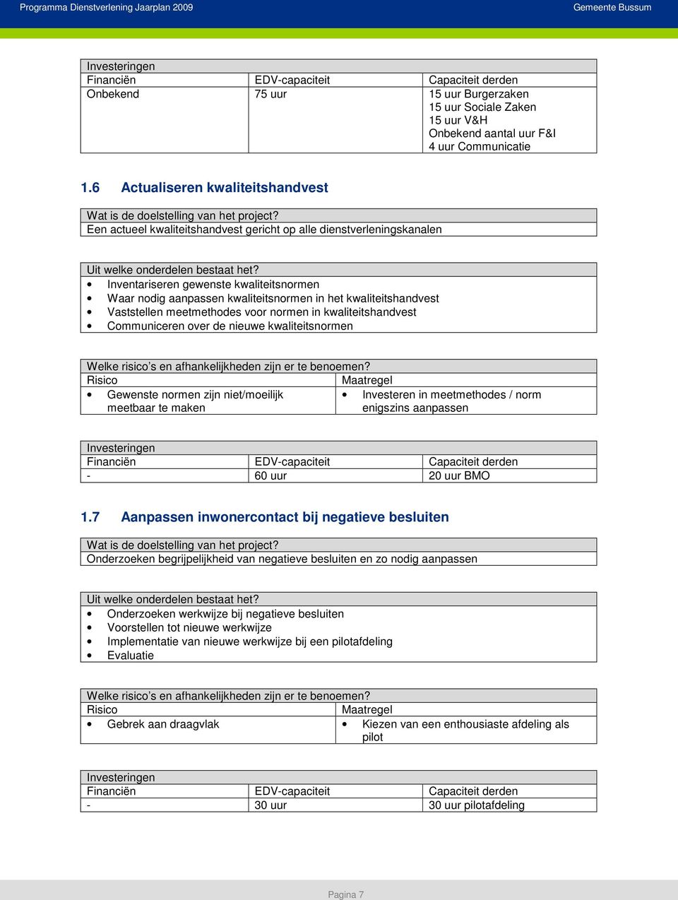 Communiceren over de nieuwe kwaliteitsnormen Gewenste normen zijn niet/moeilijk meetbaar te maken Investeren in meetmethodes / norm enigszins aanpassen - 60 uur 20 uur BMO 17 Aanpassen inwonercontact