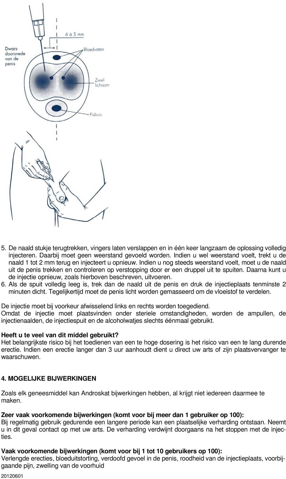 Indien u nog steeds weerstand voelt, moet u de naald uit de penis trekken en controleren op verstopping door er een druppel uit te spuiten.