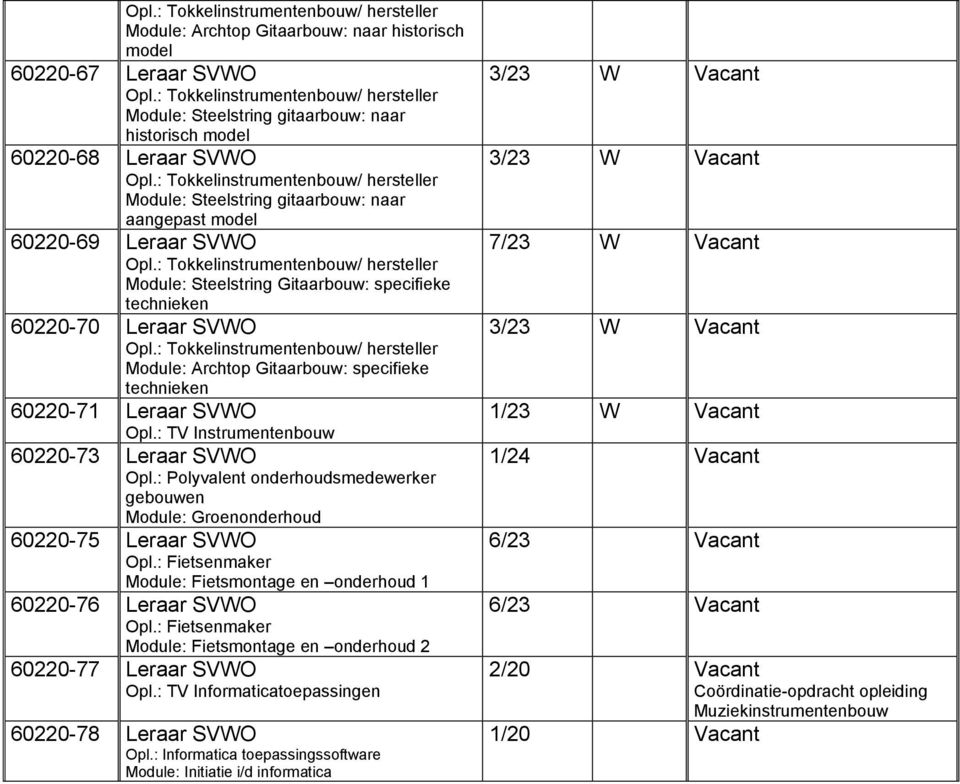 : TV Instrumentenbouw 60220-73 Leraar SVWO Opl.