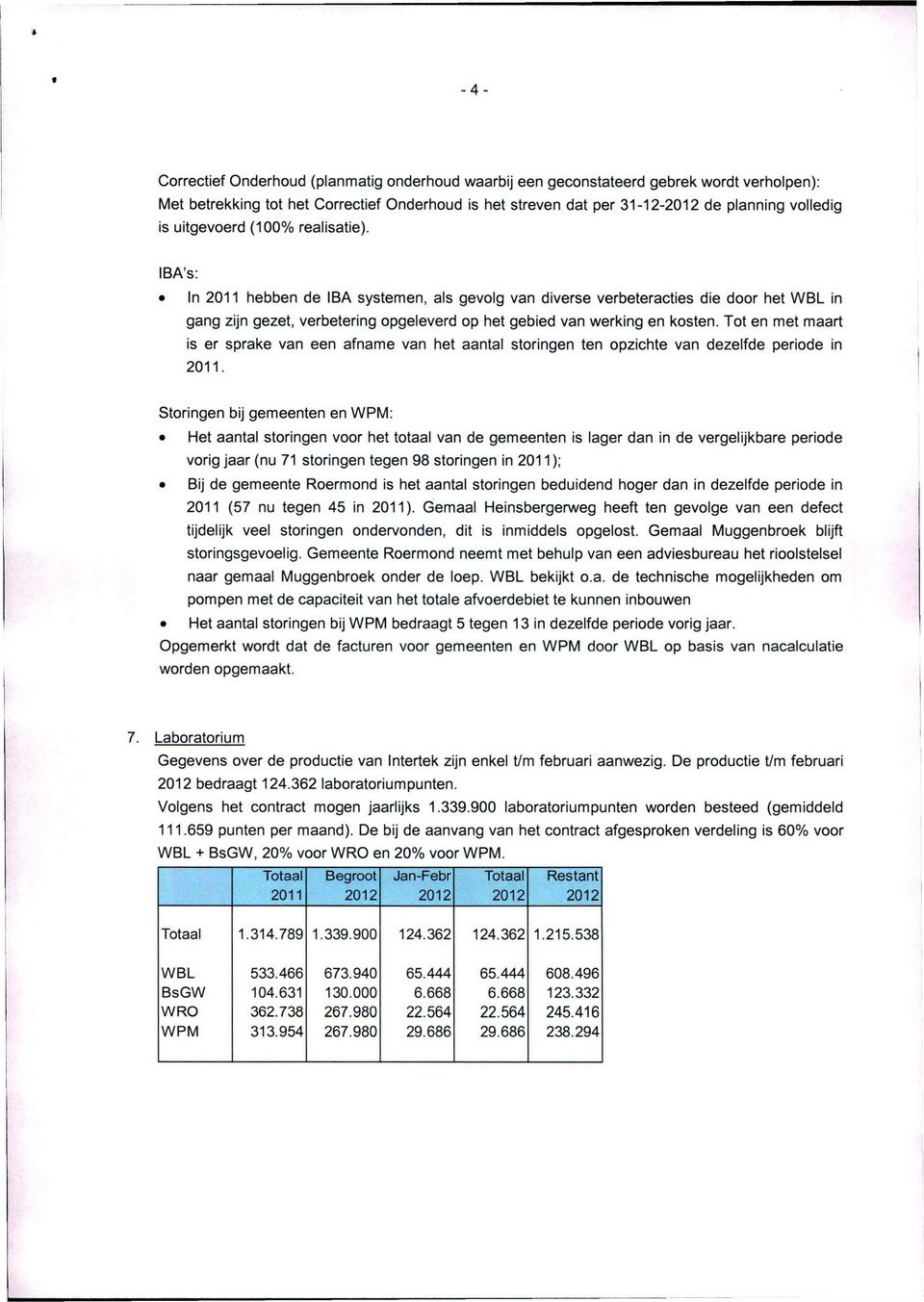 IBA's: In 2011 hebben de IBA systemen, als gevolg van diverse verbeteracties die door het WBL in gang zijn gezet, verbetering opgeleverd op het gebied van werking en kosten.