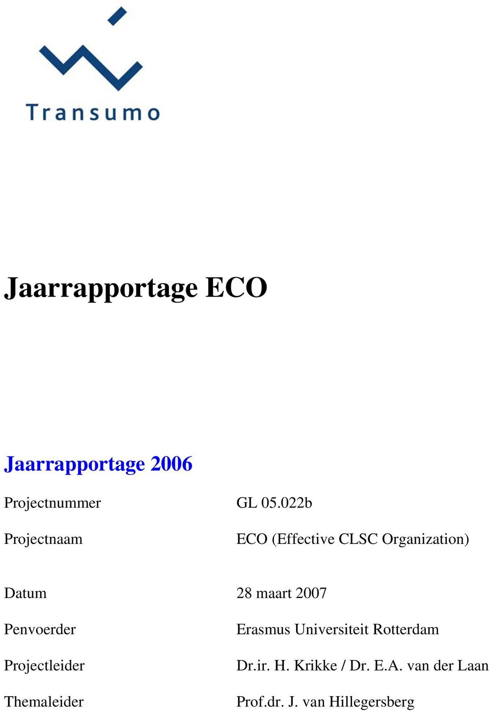 maart 2007 Penvoerder Projectleider Themaleider Erasmus