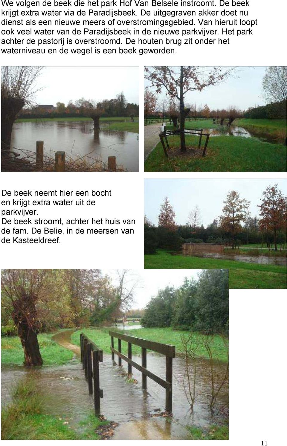Van hieruit loopt ook veel water van de Paradijsbeek in de nieuwe parkvijver. Het park achter de pastorij is overstroomd.