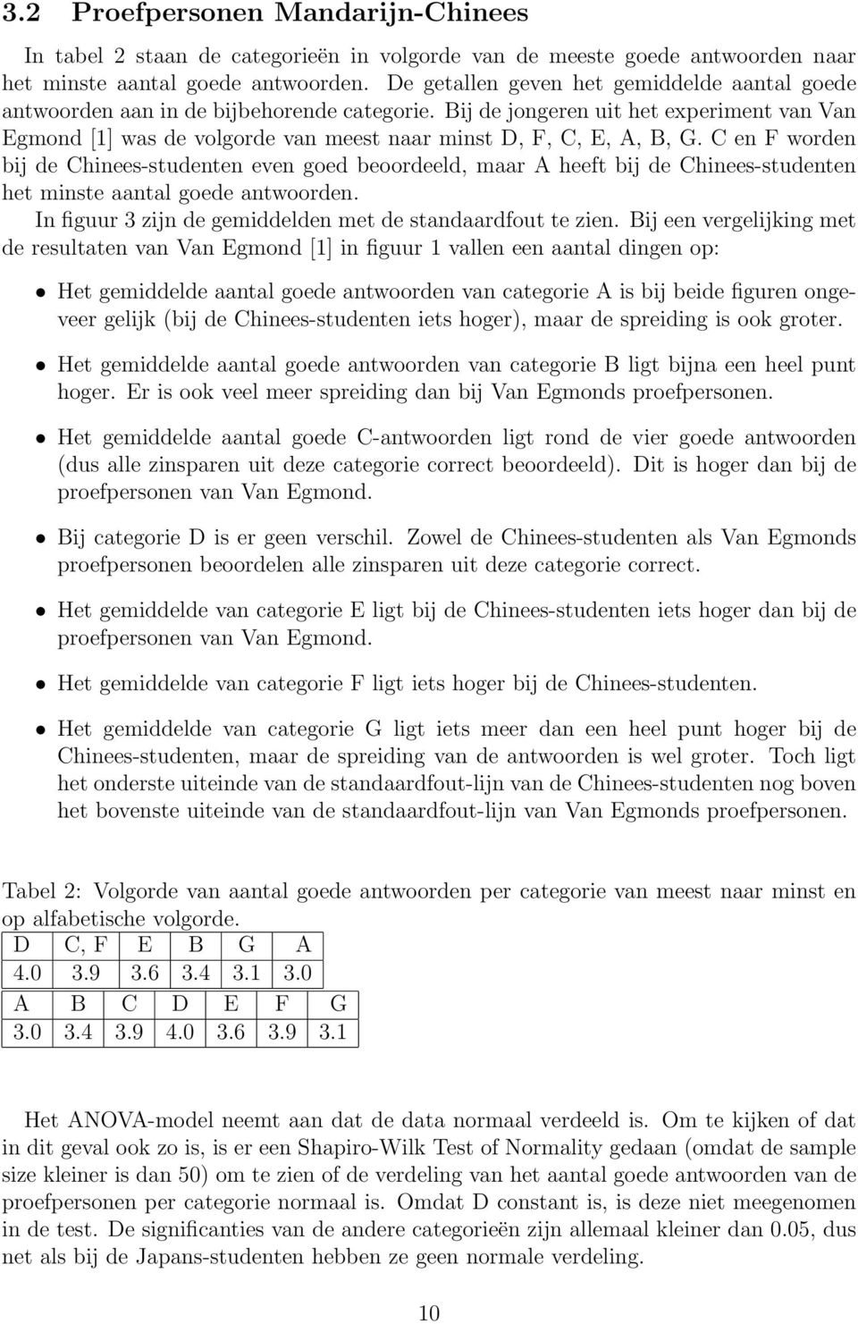 Bij de jongeren uit het experiment van Van Egmond [1] was de volgorde van meest naar minst D, F, C, E, A, B, G.