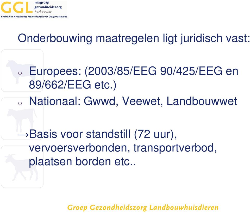 ) o Nationaal: Gwwd, Veewet, Landbouwwet Basis voor