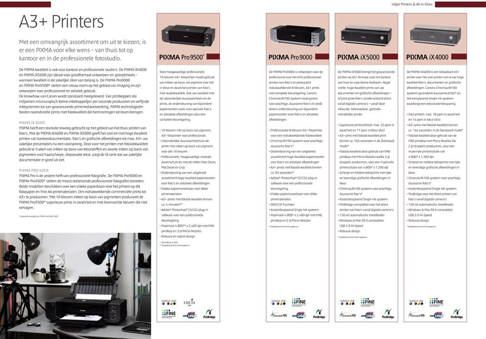 De PIXMA Pro9000 en PIXMA Pro9500* tellen een nieuw norm op het gebied van imaging en zijn ontworpen voor profeioneel en artitiek gebruik. De knowhow van Canon wordt tandaard meegeleverd.