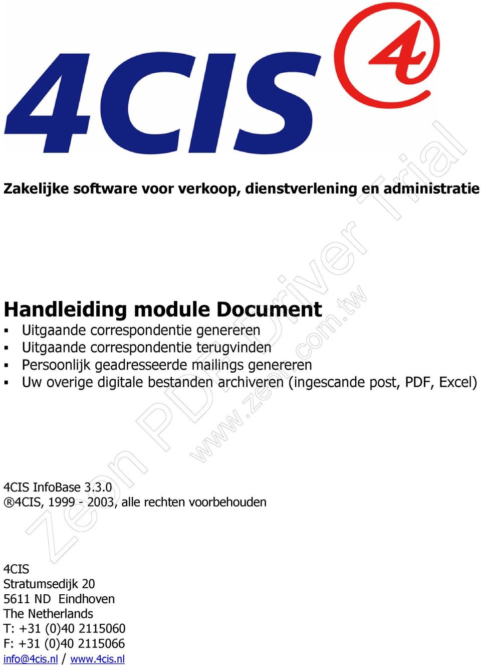 archiveren (ingescande post, PDF, Excel) 4CIS InfoBase 3.