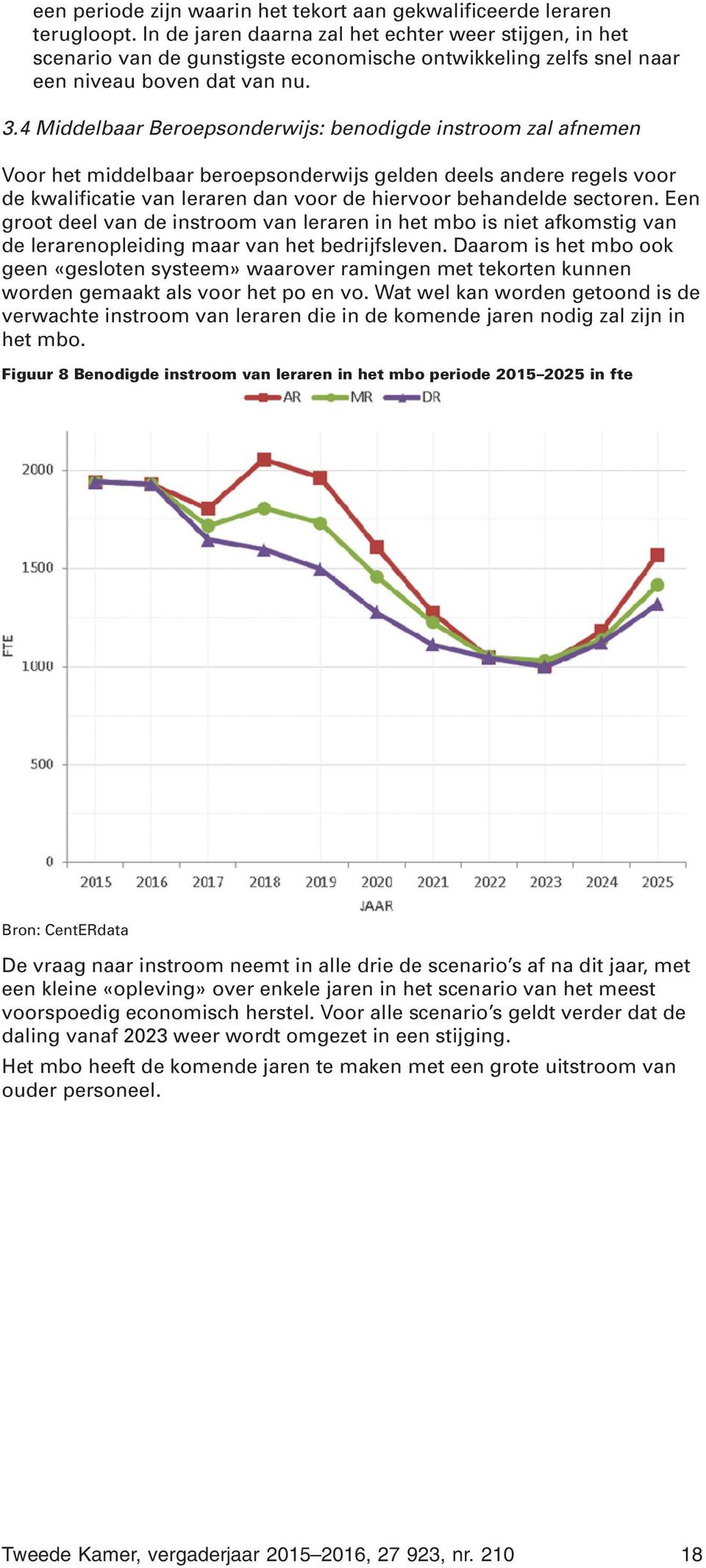 4 Middelbaar Beroepsonderwijs: benodigde instroom zal afnemen Voor het middelbaar beroepsonderwijs gelden deels andere regels voor de kwalificatie van leraren dan voor de hiervoor behandelde sectoren.