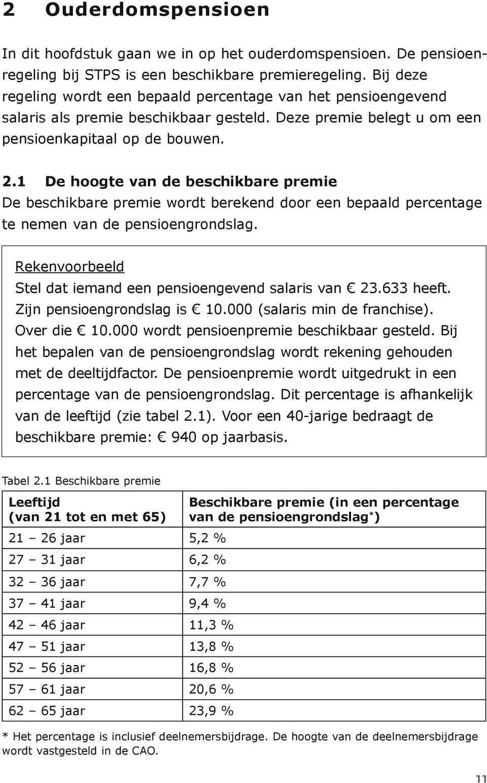 1 De hoogte van de beschikbare premie De beschikbare premie wordt berekend door een bepaald percentage te nemen van de pensioengrondslag.