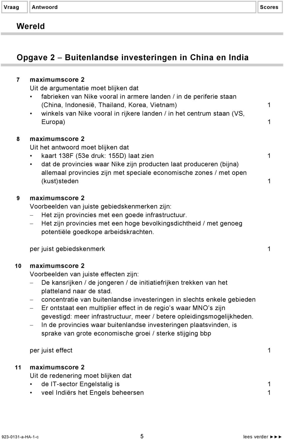 druk: 155D) laat zien 1 dat de provincies waar Nike zijn producten laat produceren (bijna) allemaal provincies zijn met speciale economische zones / met open (kust)steden 1 9 maximumscore 2