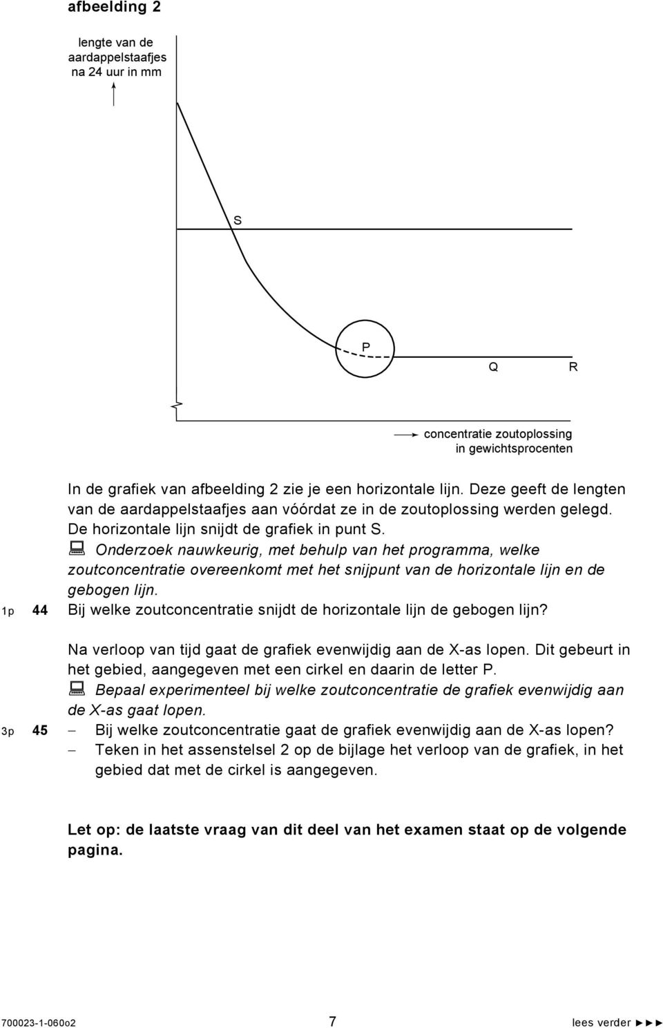 Onderzoek nauwkeurig, met behulp van het programma, welke zoutconcentratie overeenkomt met het snijpunt van de horizontale lijn en de gebogen lijn.