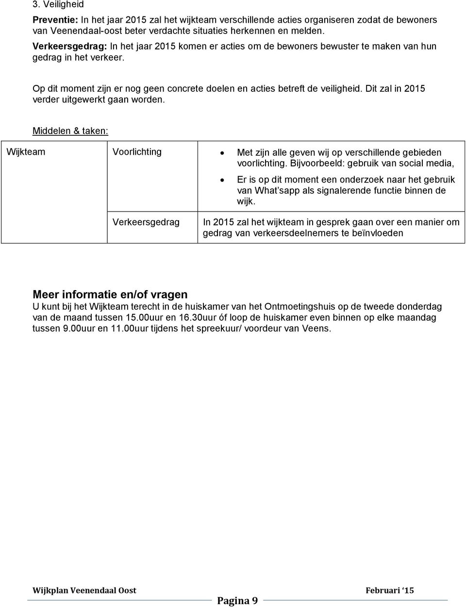 Dit zal in 2015 verder uitgewerkt gaan worden. Middelen & taken: Wijkteam Voorlichting Met zijn alle geven wij op verschillende gebieden voorlichting.