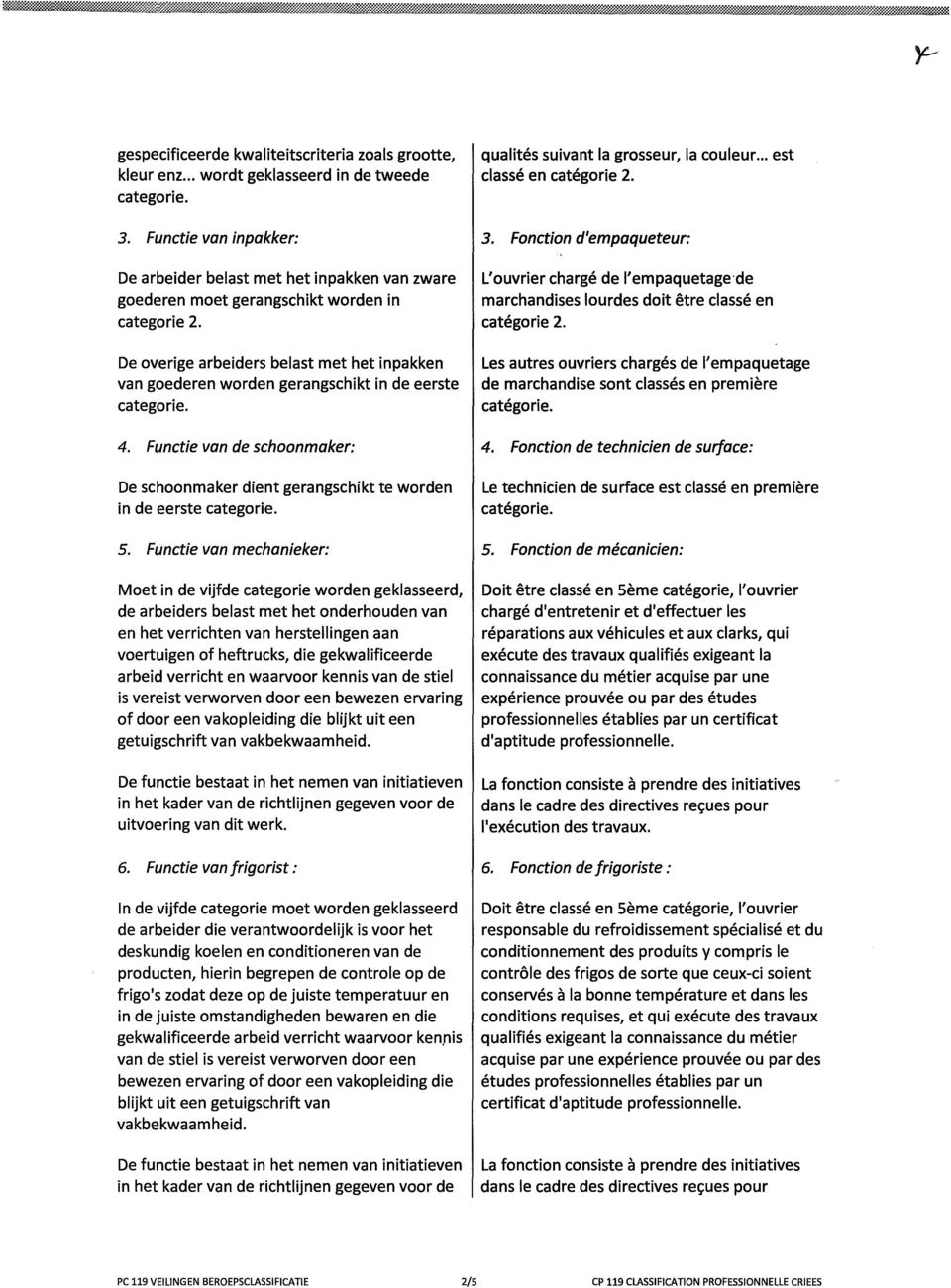 De overige arbeiders belast met het inpakken van goederen worden gerangschikt in de eerste 4. Functie van de schoonmaker: De schoonmaker dient gerangschikt te worden in de eerste 5.