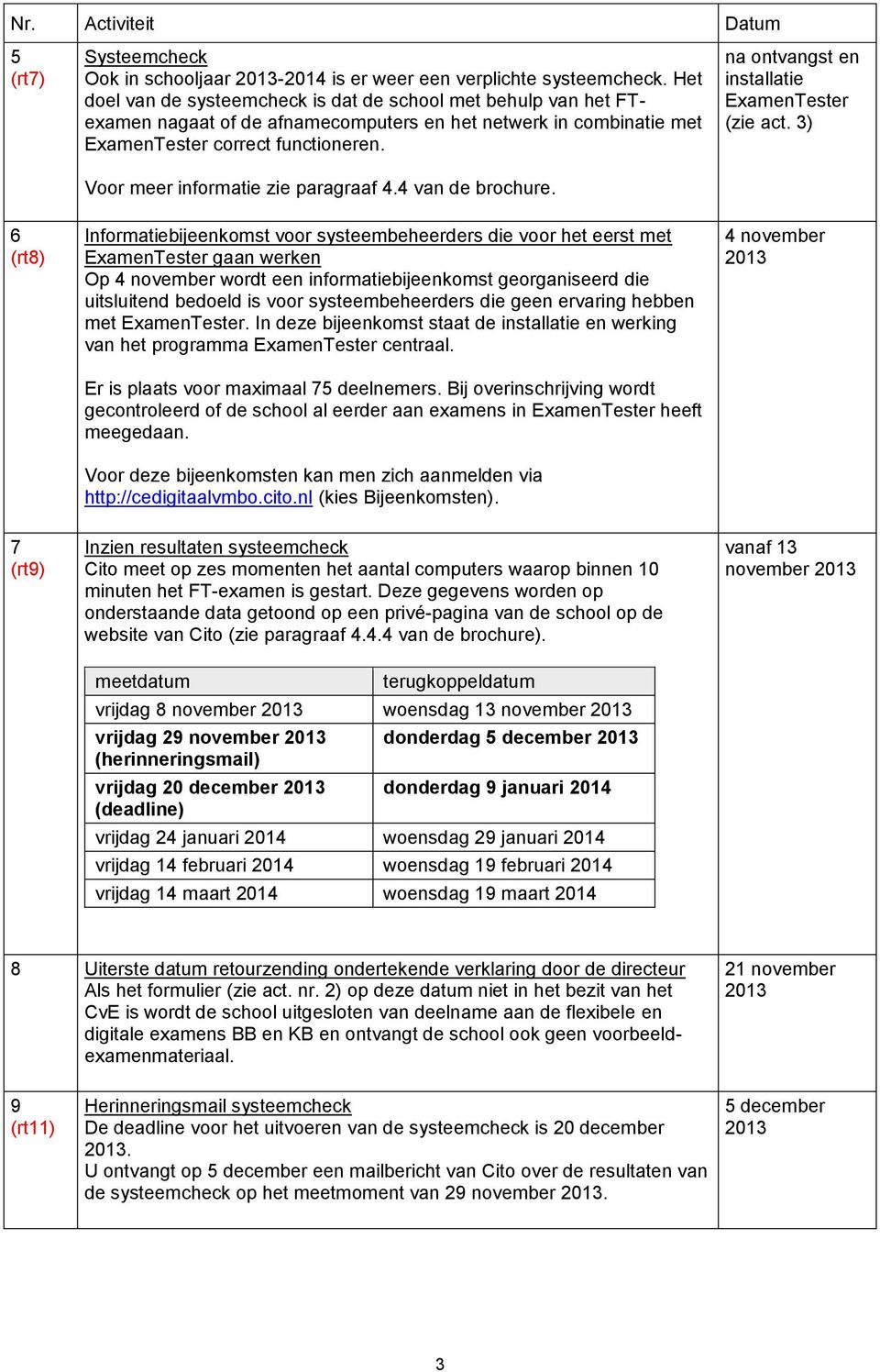 Voor meer informatie zie paragraaf 4.4 van de brochure. na ontvangst en installatie ExamenTester (zie act.