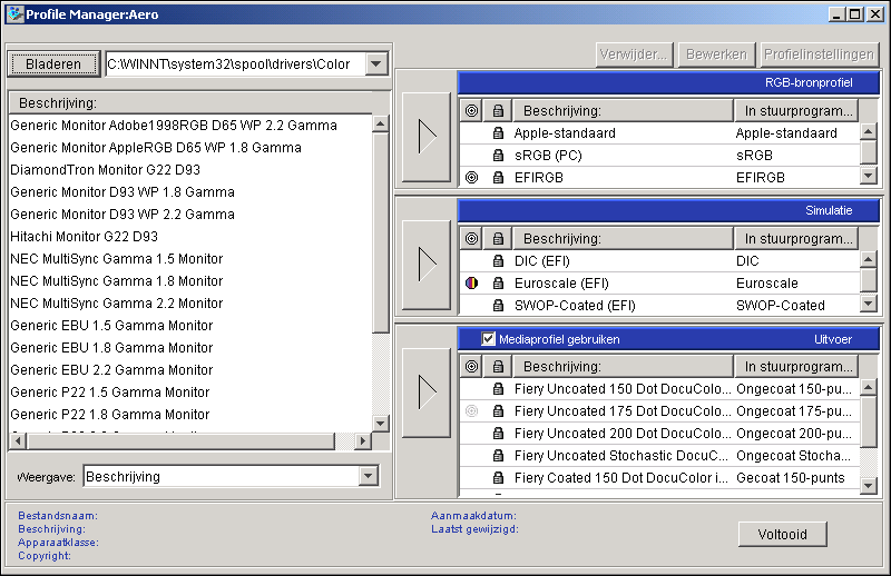COLORWISE PRO TOOLS 24 Profile Manager gebruiken Met ColorWise Pro Tools Profile Manager kunt u ICC-profielen beheren en bewerken.