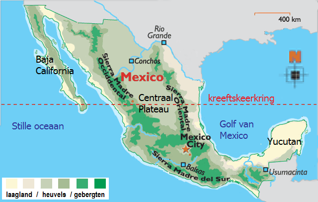 Landschap Reliëf Het reliëf van Mexico wordt beheerst door 4 bergketens: De Oostelijke Sierra Madre, de Westelijke Sierra Madre, de Trans-Mexicaanse Vulkanengordel en de Sierra Madre del Sur.