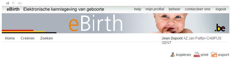 De ebirth-toepassing laat ook toe om de geboortegegevens in een XML formaat te exporteren.