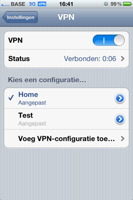 2.2.3 VPN verbinding opzetten met Iphone Verbinding toevoegen: Ga naar: Instellingen >> Algemeen >> Netwerk Verbinding maken Ga naar: instellingen