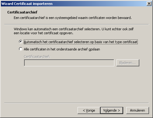 Stap 4 : Druk op de knop Certificaat installeren of Install Certificate, hierdoor wordt De wizard Certificaat importeren gestart