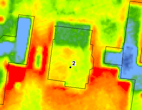 Thermografische kaart Voorbeeld 2 T onder het dak : 15,3 C Dakbedekking :