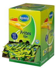 Remia Remia Friteslijn bevat maar 5% olie en 80% minder calorieën dan mayonaise en circa 60% minder calorieën dan Fritessaus. et Remia Friteslijn wordt het pas echt verantwoord genieten!