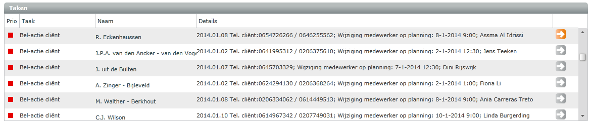 In het onderdeel Taken wordt een selectie van werkzaamheden getoond, die door de ingelogde medewerker gedaan moeten worden.