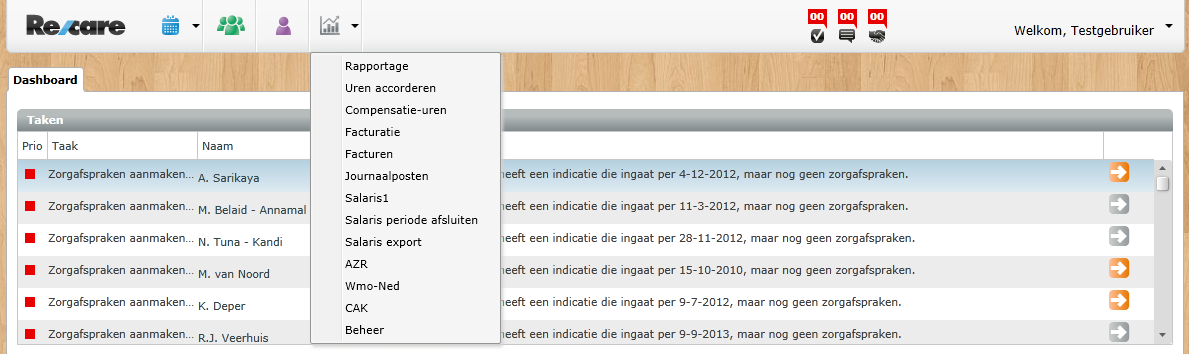 9. Beheer De beheersfuncties van Recare zijn toegankelijk via het grijze grafiek-icoontje in de hoofdmenu-balk bovenin het scherm.