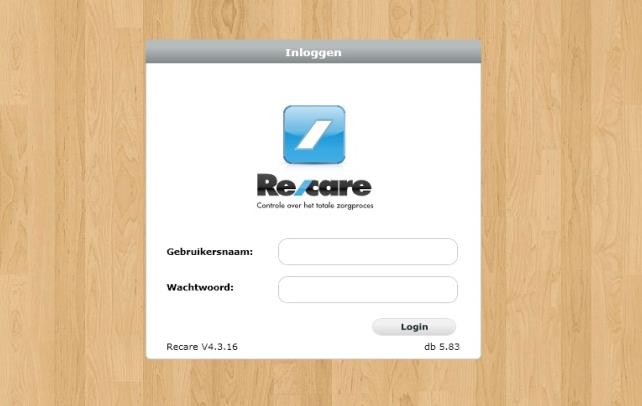 carinova.nl. Je komt dan direct in het inlogscherm van Recare. Iedere medewerker moet een gebruikerscode en wachtwoord hebben om te kunnen inloggen in Recare.